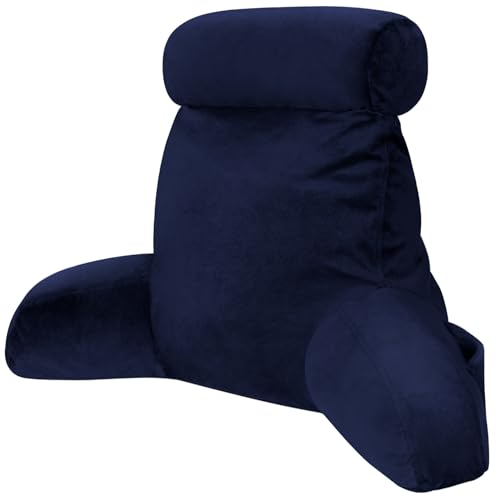 Grey Backrest Pillow with Arms, Headrest, Pockets, Removable Washable Cover, Detachable Neck Roll (Large 27") X66466