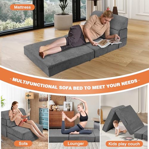 Grey Folding Sofa Bed Convertible Sleeper Chair Couch B68596