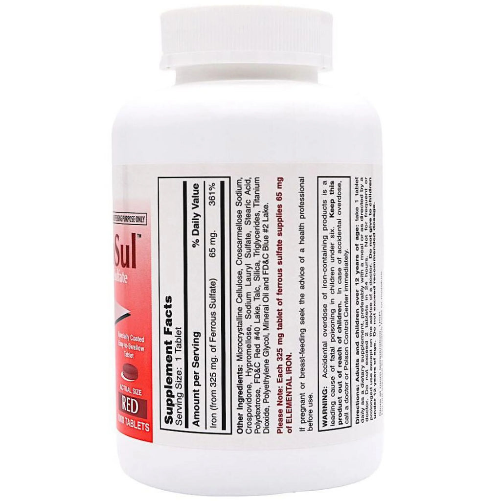 Ferrous Sulfate Iron Supplement 325 mg - 1000 Tablets I4636