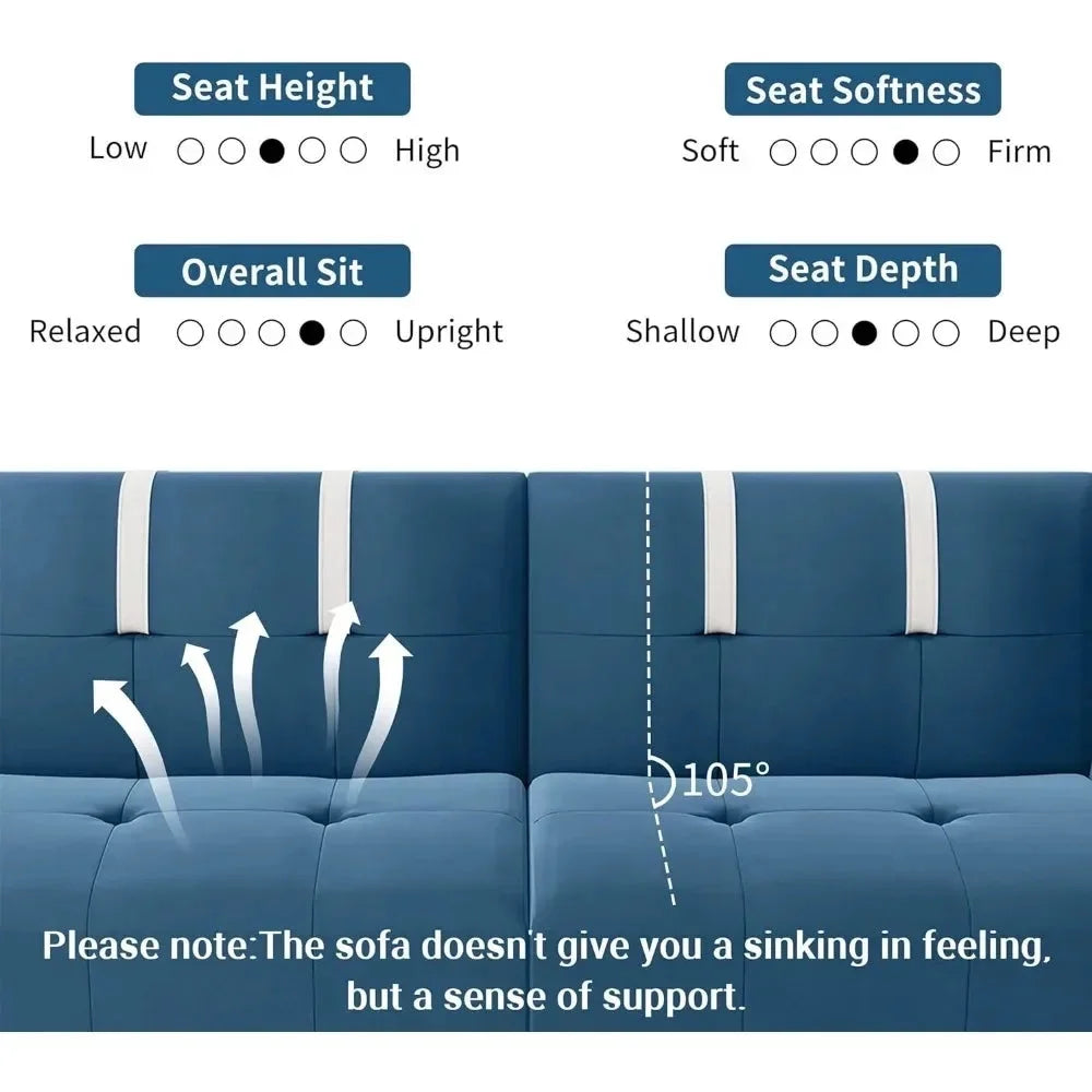 Convertible Sofa Futon Sofa Bed with Adjustable Armrest Backrest T726005