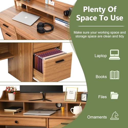 White 44 Inch Computer Desk with Storage Drawers and Hutch T4577