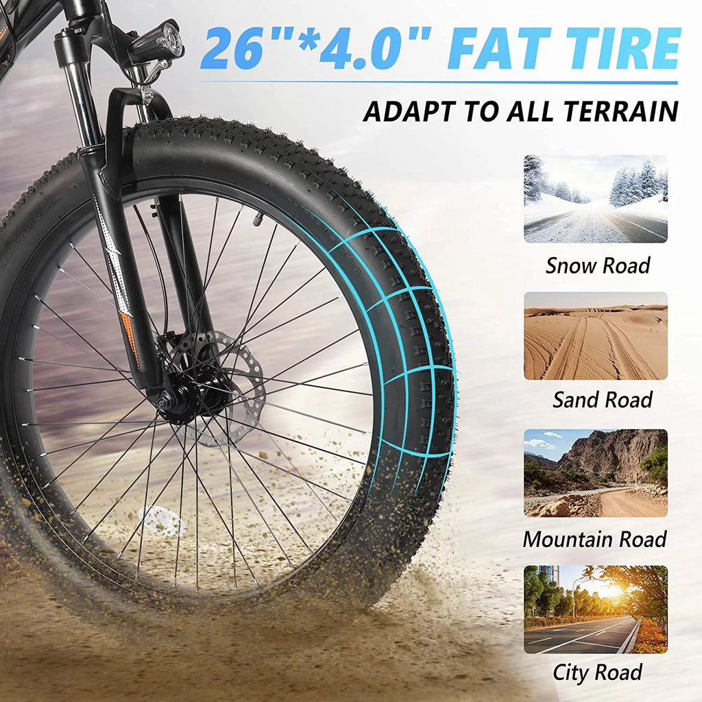26" Fat Tire Electric Bike 500W 48V 13AH Removable Battery 20MPH C153