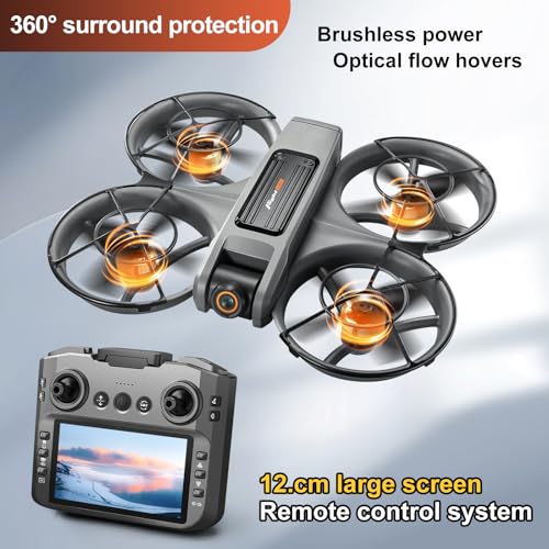RC Drone with Screen On Controller, Brushless Motor Drone with Dual Cameras K888