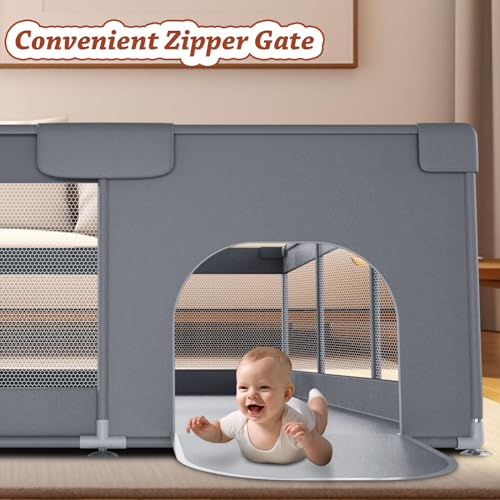 Extra Large 74" x 50" Baby Playpen with Breathable Mesh J5767