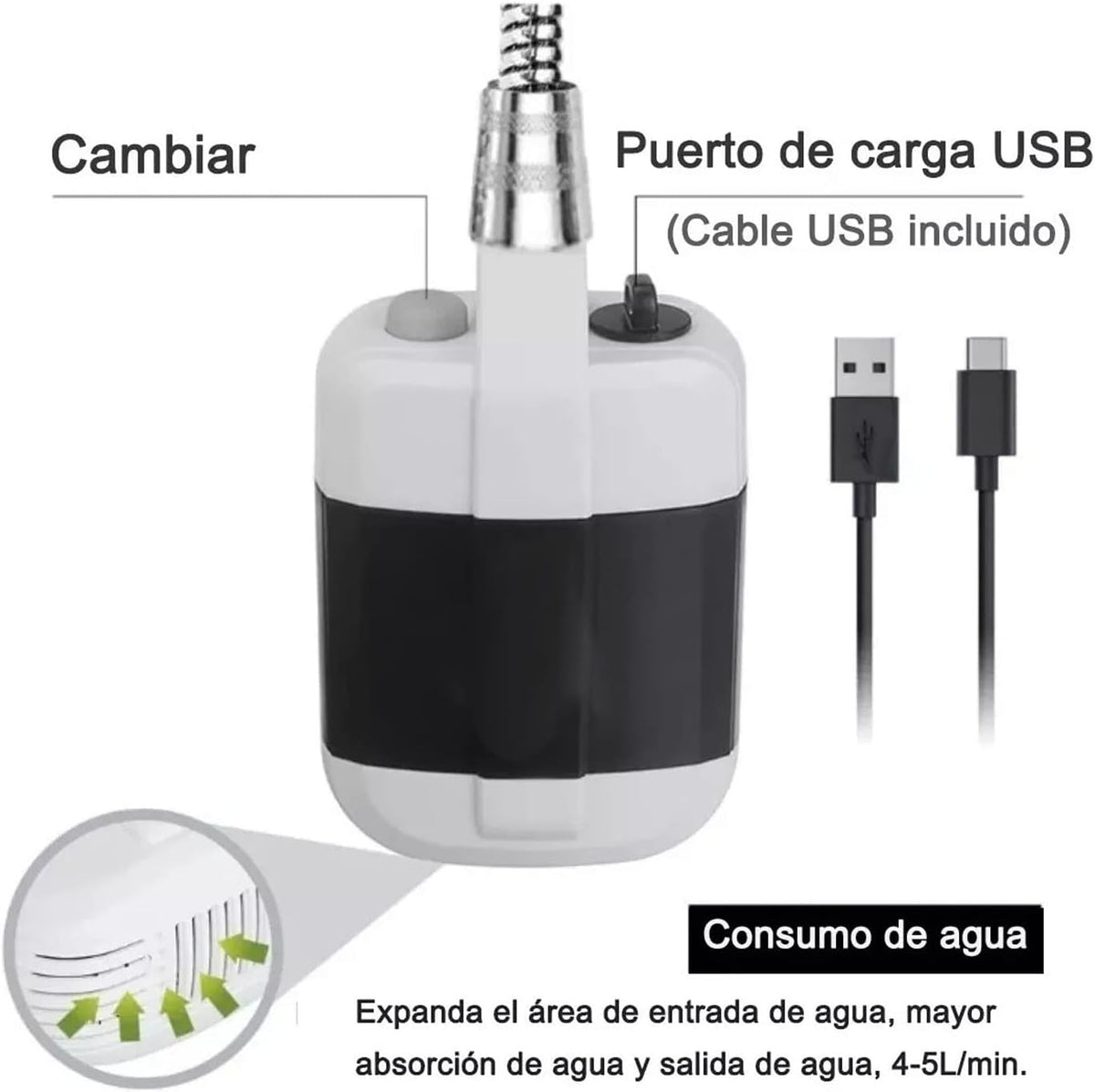 Portable Electric Shower with Battery Powered Pump Shower Head Nozzle E7445