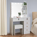 White Vanity Stool with Upholstered Cushion R7685