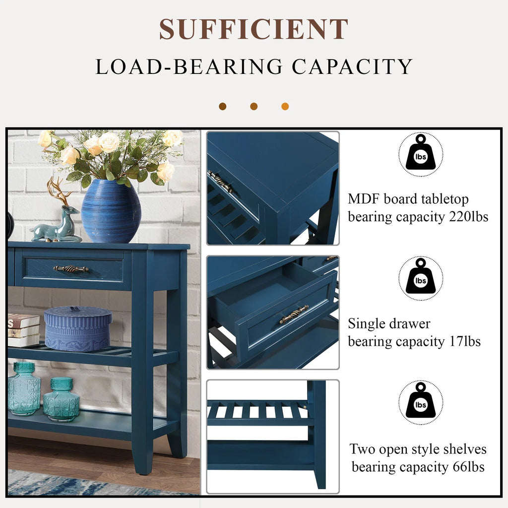 Navy Blue 42'' Solid Wood Console Sofa Table with 2 Drawers and 2 Shelves H535