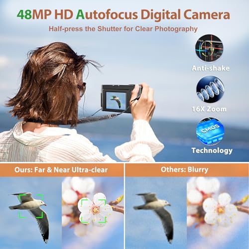 48MP 4K Digital Camera with 3'' 180° Flip Screen 16X Zoom N460909
