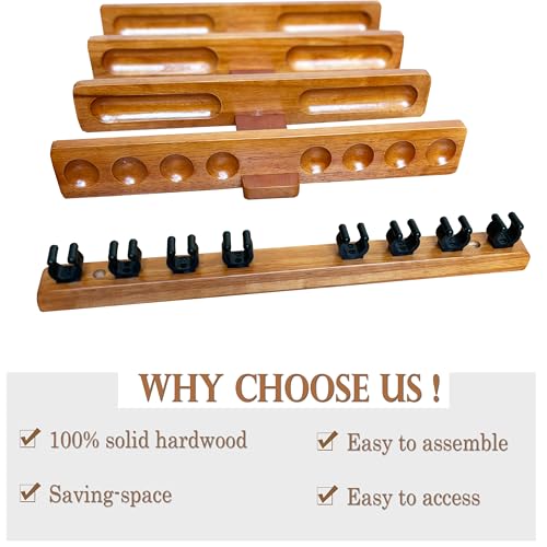 Wall-Mounted Hardwood Pool Stick Holder for 8-Cue Storage O20510