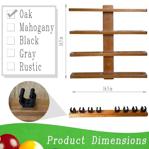 Wall-Mounted Hardwood Pool Stick Holder for 8-Cue Storage O20510