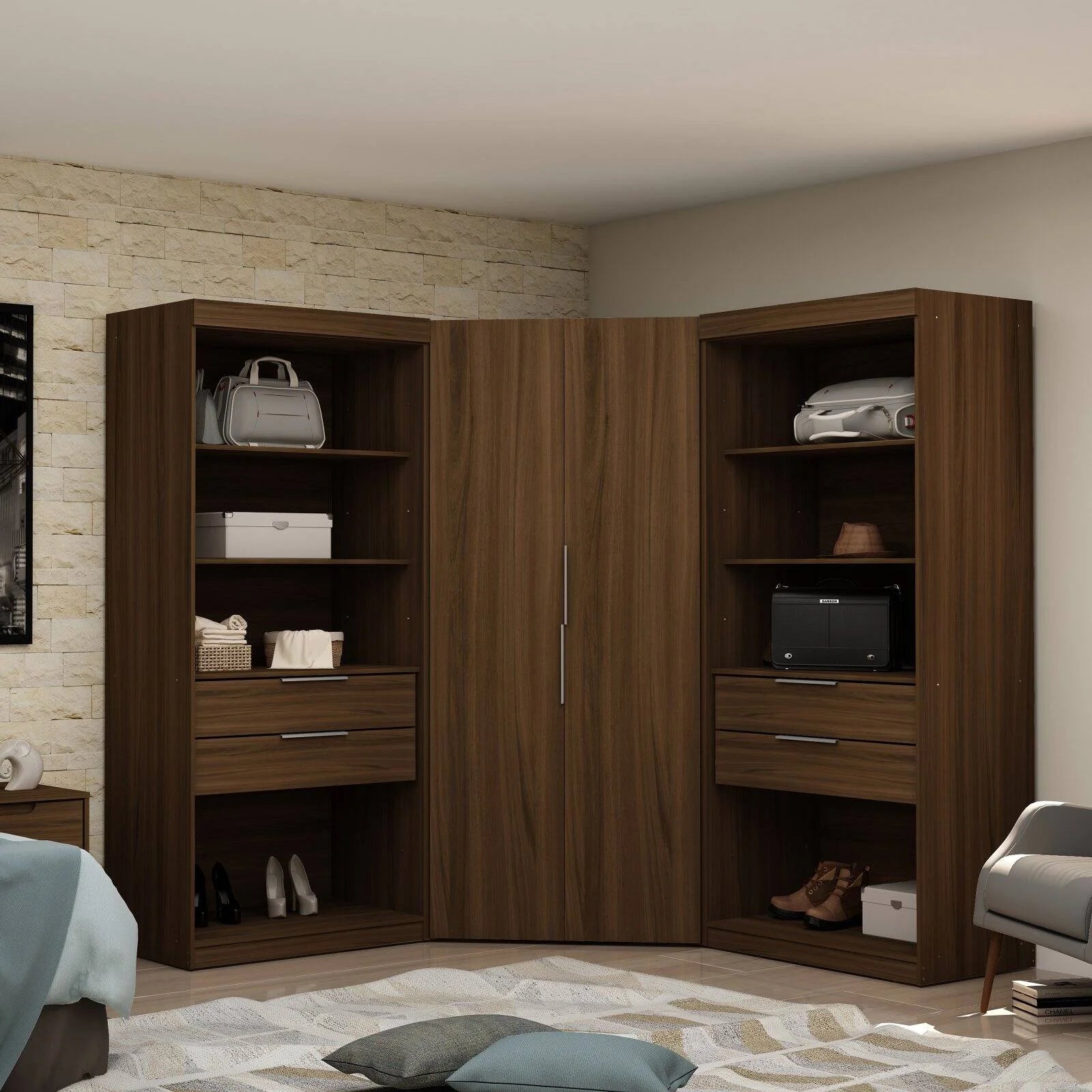 White 4 Drawer Corner Wardrobe Set of 3 L7553