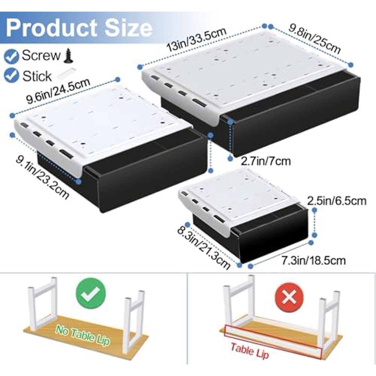 3 Pack Slide Out Desk Drawers, Black I455898