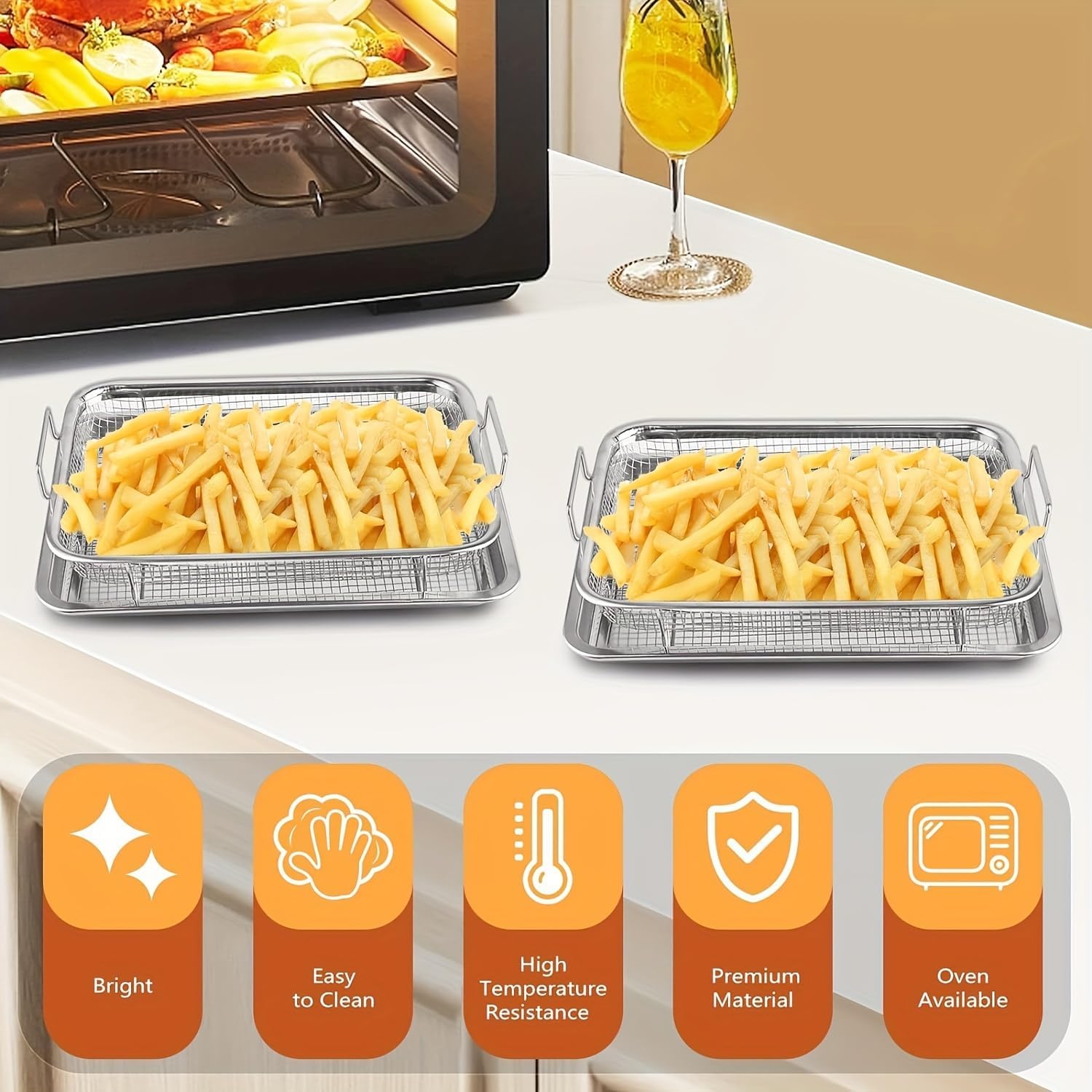 Stainless Steel Air Fryer Basket and Tray Set, 15.4" x 11.5" F9408