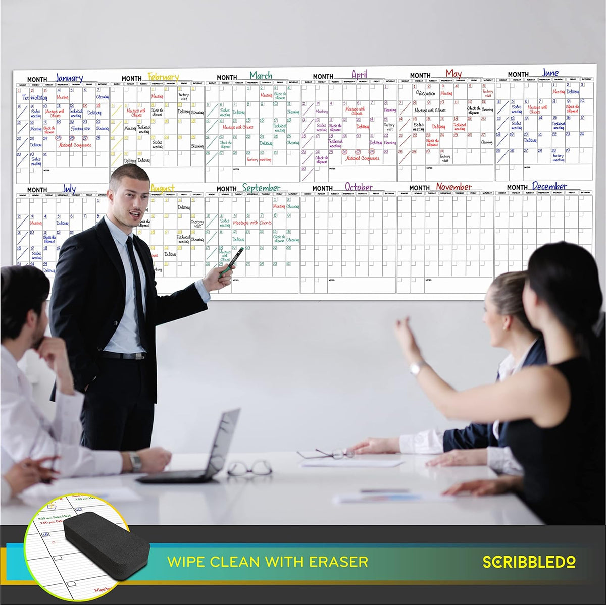 100"x36" White Board Calendar Dry Erase Wall Calendar I701593