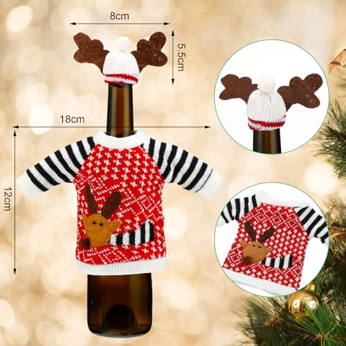 16 Sets Christmas Wine Bottle Sweater Cover with Hat Knitted Dress Snowman Elk Santa M733