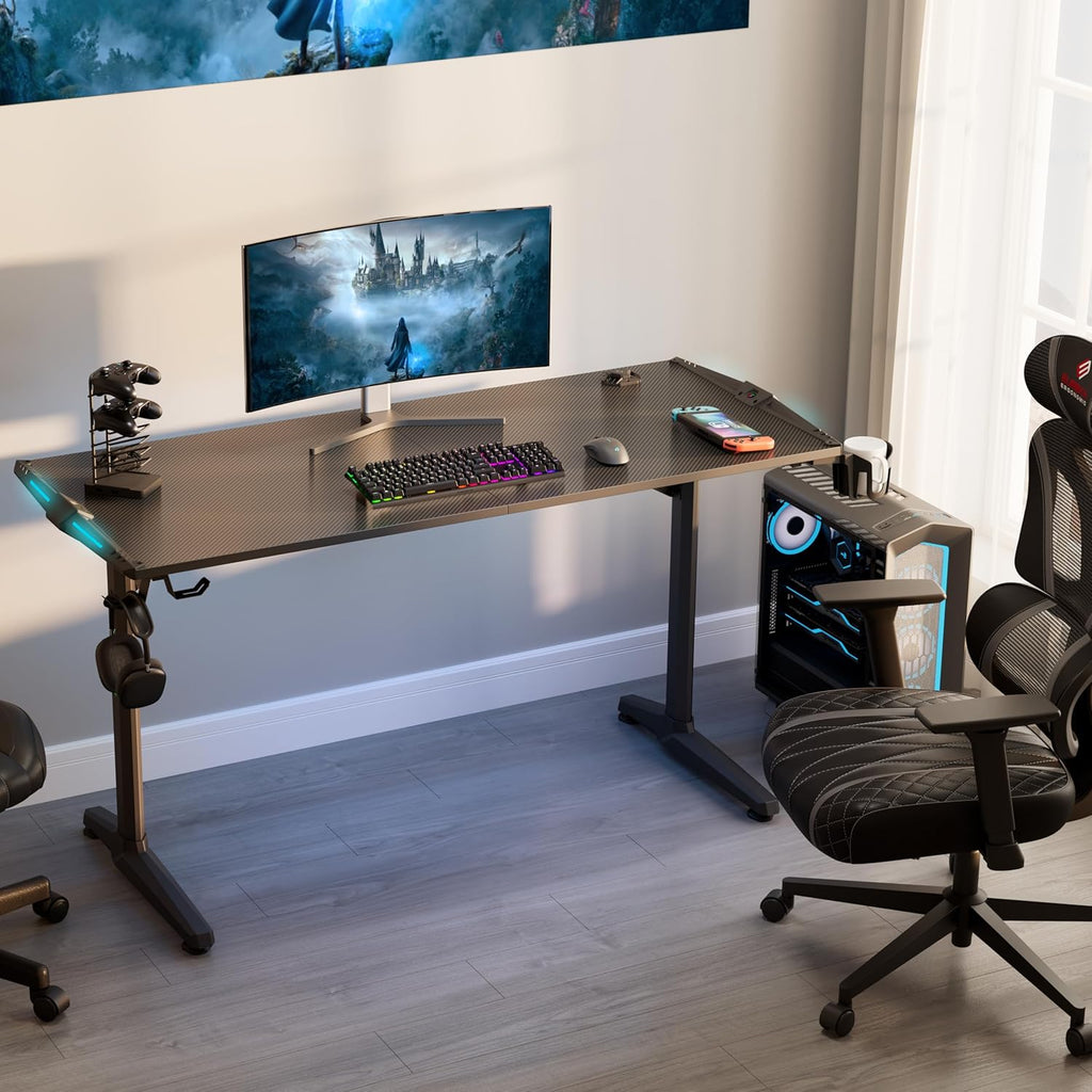 55 Inch Black Gaming Desk with USB Ports E317