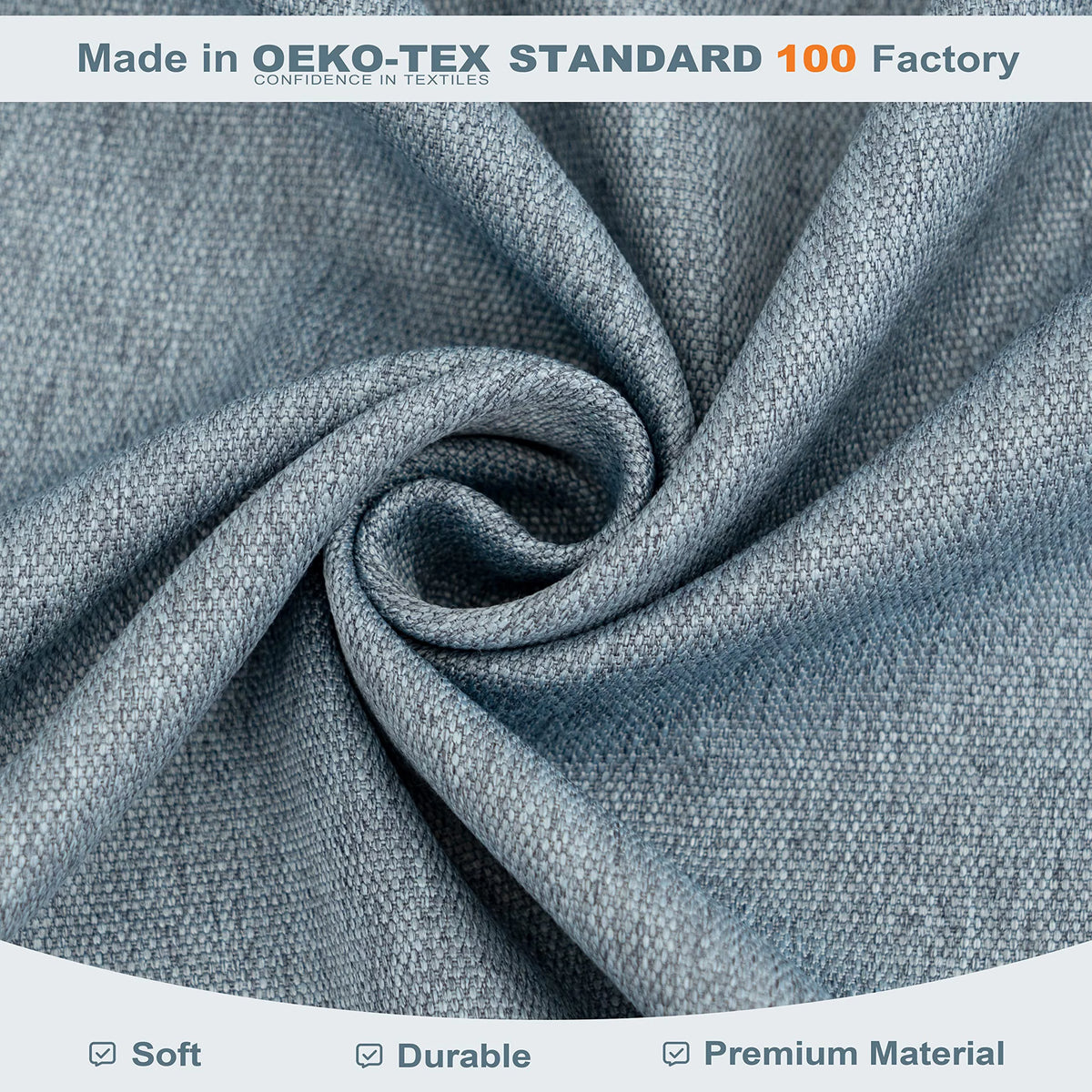 Dusty Blue Faux Linen Blackout Curtains 84 Inches 2 Panels K803