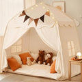 Cream Extra Large Kids Play Tent with Flags & Star Lights, 59x39x59 in Y369273