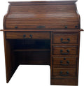 Solid Oak Wood Roll Top Desk with Locking File Drawers W3659