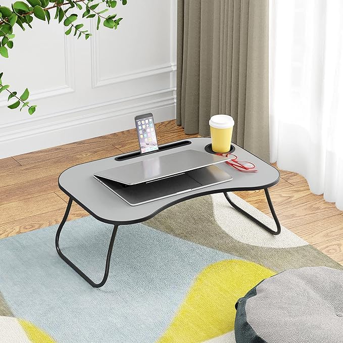 Gray Foldable Laptop Table with Cup Holder O3343