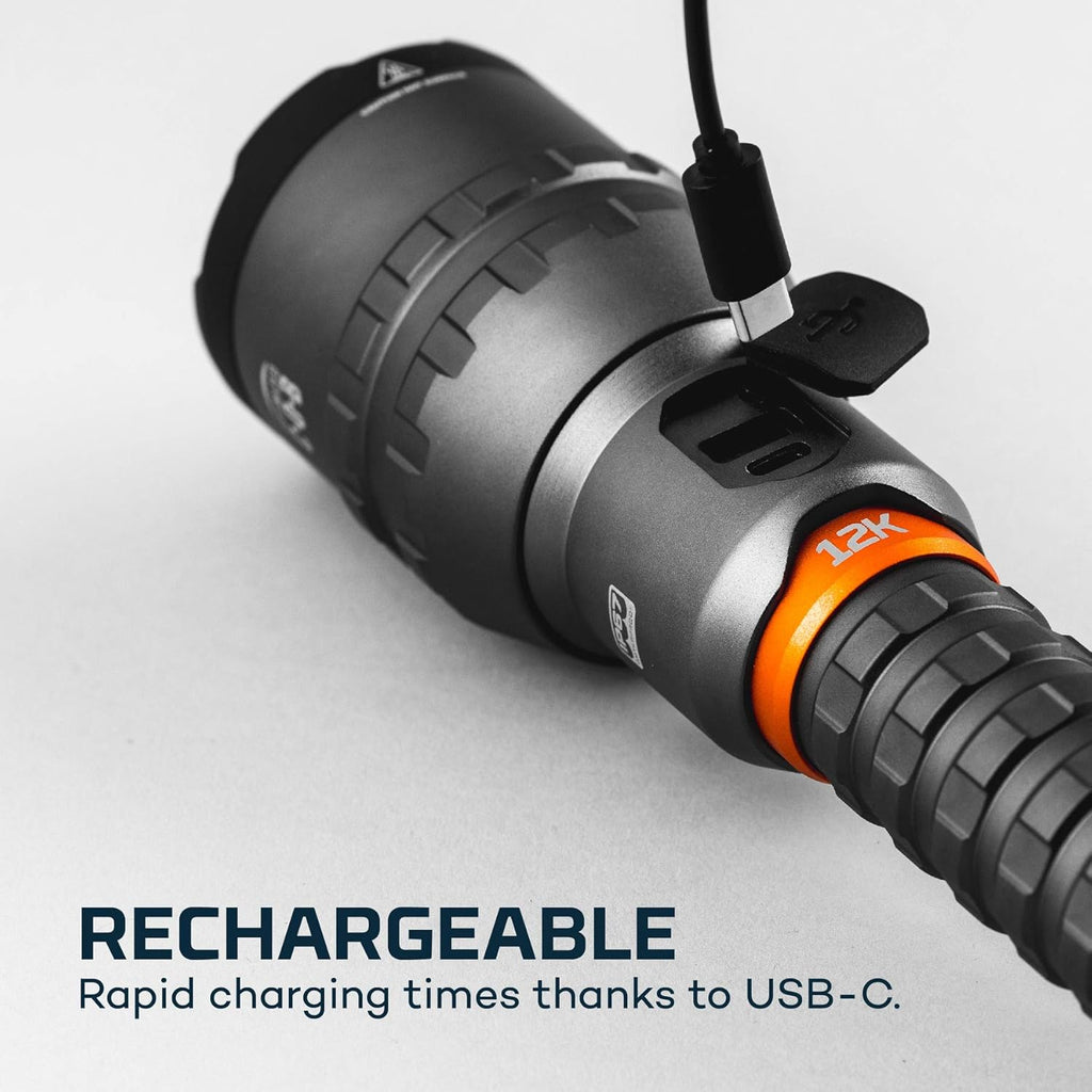 12K lumen rechargeable adjustable beam LED flashlight with USB powered LED reading light bundle K1617
