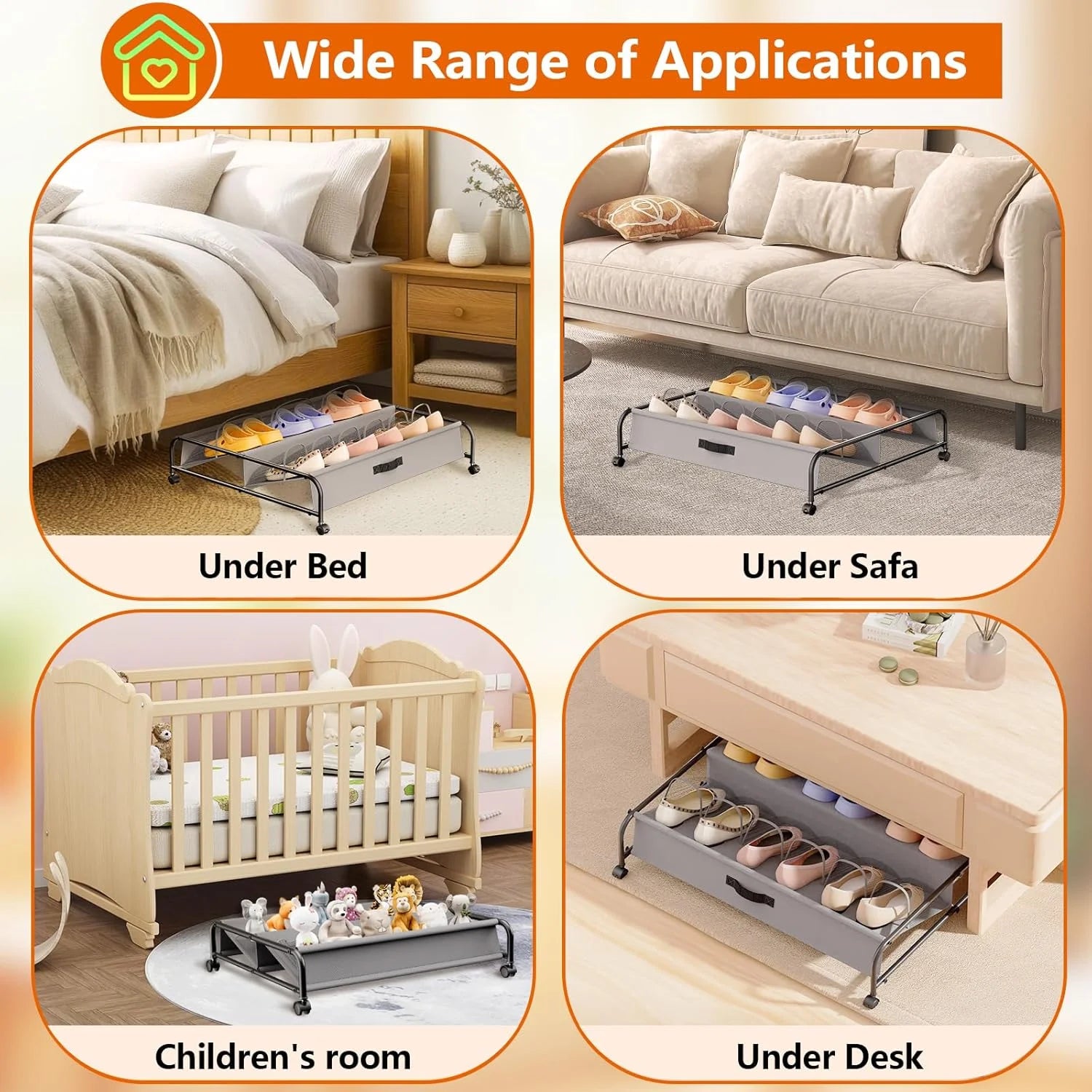 2 Pack Rolling Under Bed Shoe Storage with Breathable Mesh Pockets O102811