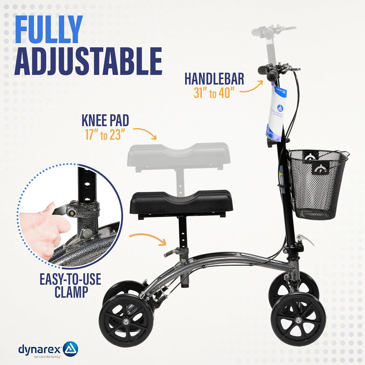 Silver Steerable Knee Walker with Basket F22848