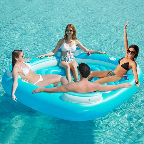 Inflatable 4-Person Pool Float with Cupholders T1698