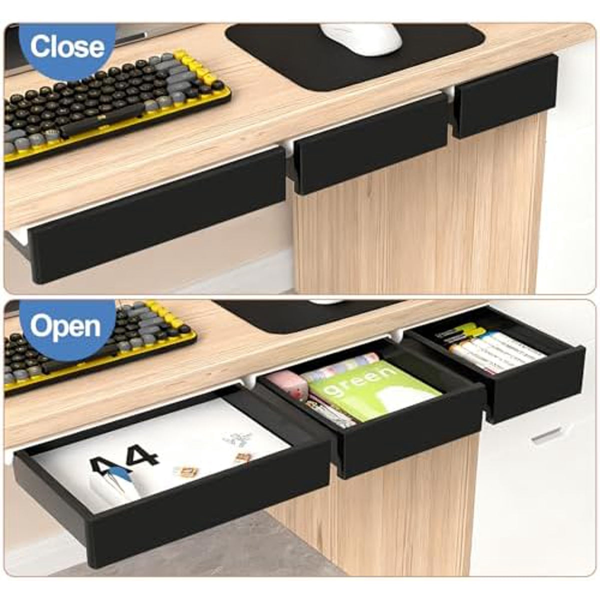 3 Pack Slide Out Desk Drawers, Black I455898