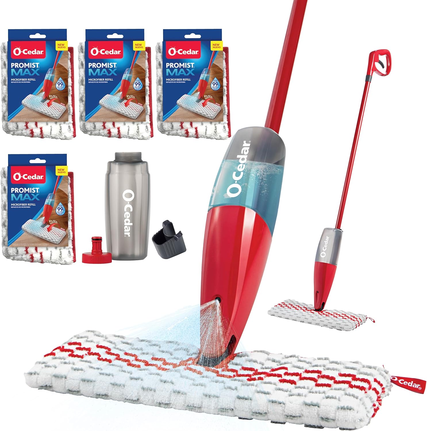 Red Microfiber Spray Mop with 4 Extra Refills H616