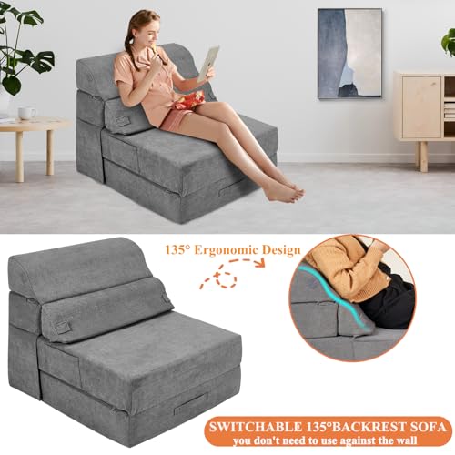 Grey Folding Sofa Bed Convertible Sleeper Chair Couch B68596