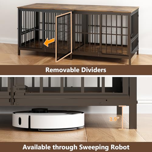 Extra Large 80" Wooden Dog Crate with Removable Divider D6741