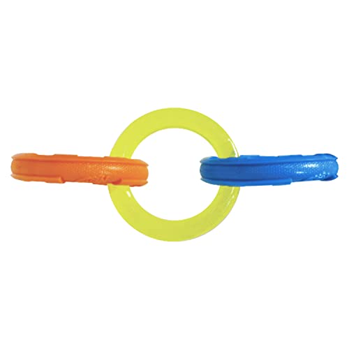 10.5in Rubber 3-Ring Tug Dog Toy, Blue/Green/Orange W14261
