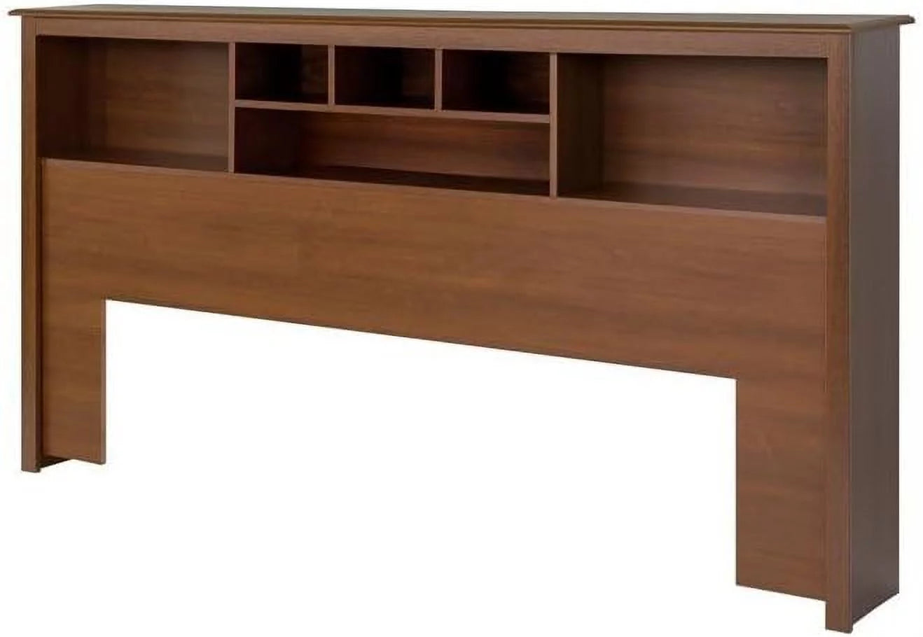King Size Wood Bookcase Bed Headboard and Cabinet Storage in Cherry N2719