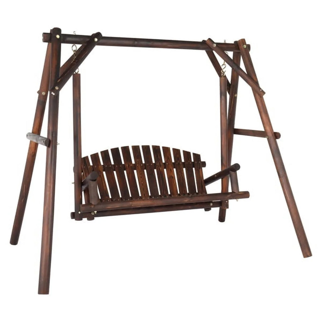 6.5ft Hardwood Patio Swing with Stand, Carbonized H2379
