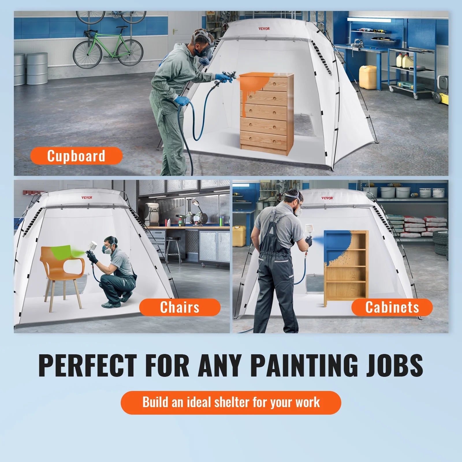 Portable Paint Booth with Built-in Floor & Mesh Screen, 7.5x5.2x5.2ft M6987