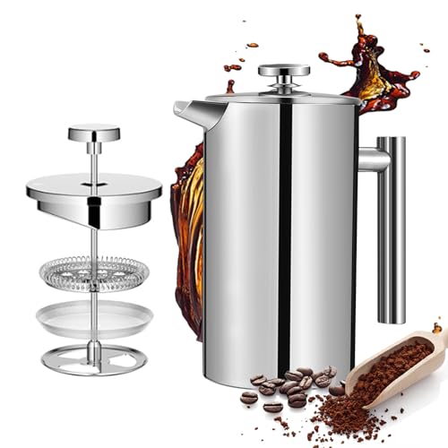 34 Ounce Stainless Steel French Press Coffee Maker with 3 Filter B920044