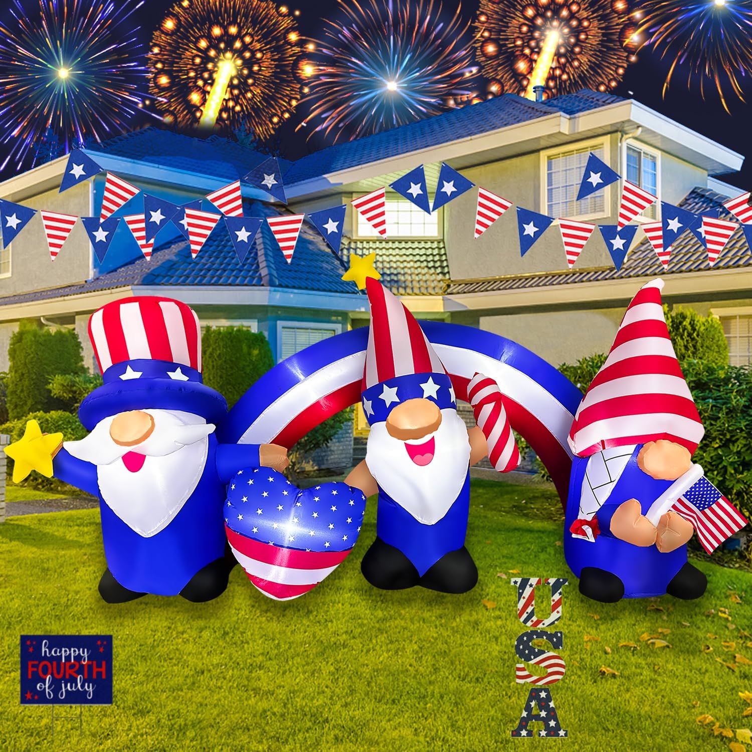 7 FT Inflatable 3 Gnomes with Archway Decorations R3385