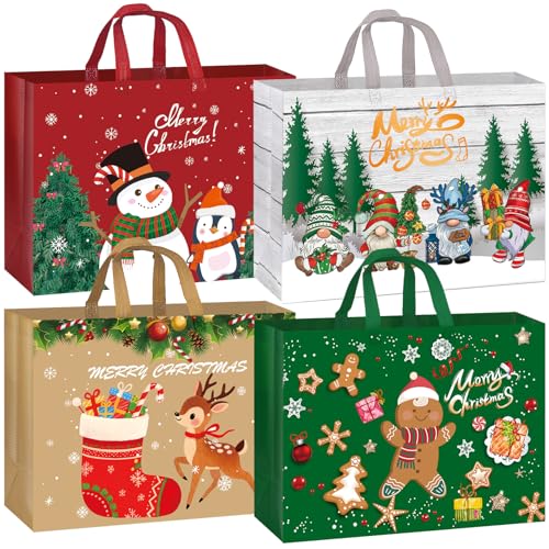 24 Pack Assorted Sizes Reusable Non-Woven Christmas Gift Bags B248