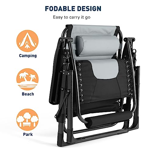 Zero Gravity Chair, 350Lbs Capacity Oversize XL Outdoor Anti Gravity Folding Adjustable Recliner with Adjustable Headrest, Foot Pad & Cup Holder V761