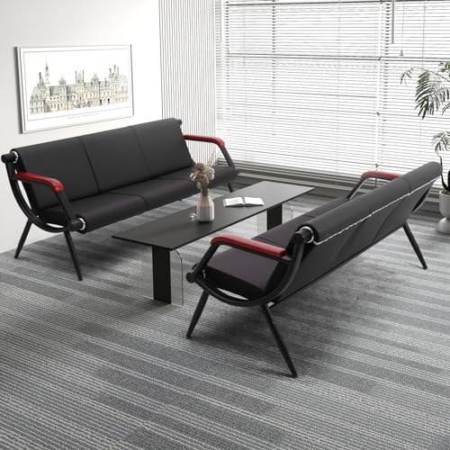 Black PU Leather Waiting Room Bench with Wooden Armrest X573