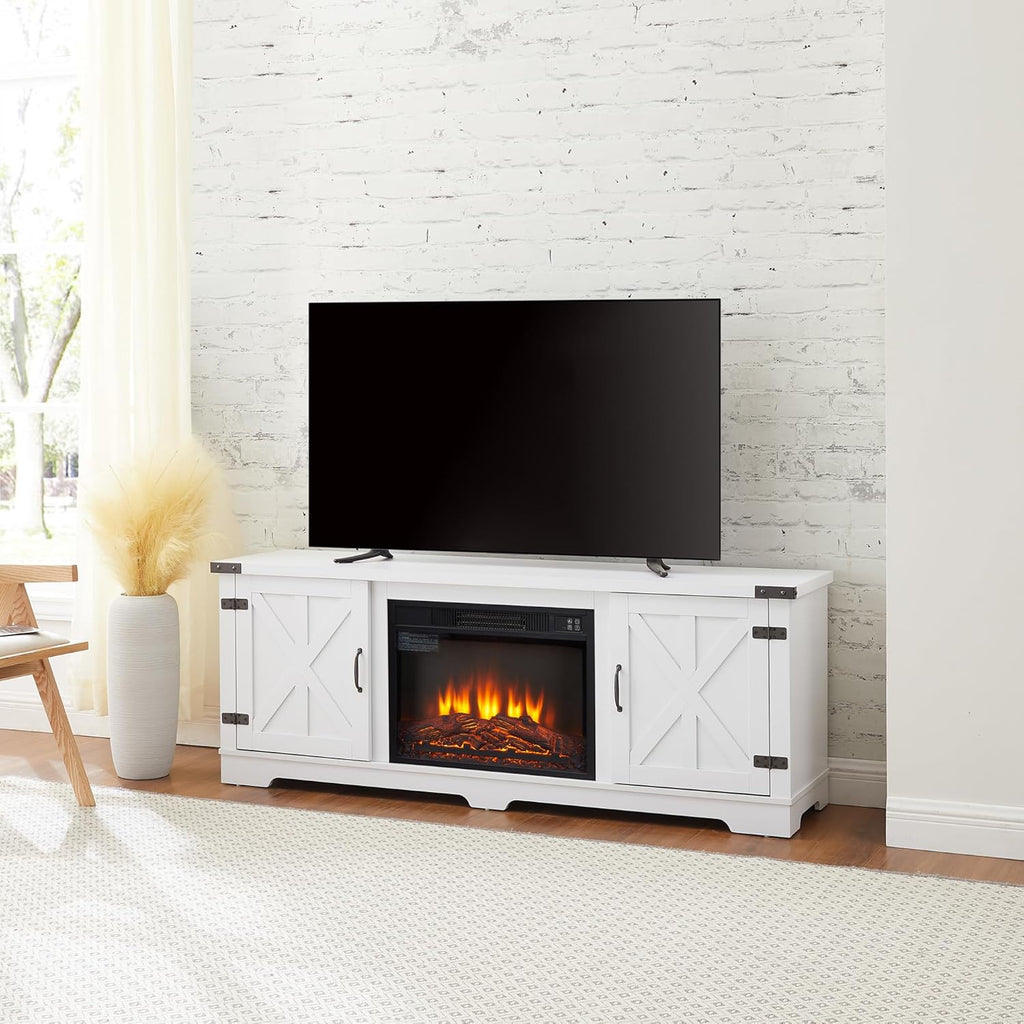 White Large Fireplace TV Stand with 23" Fireplace Insert R3581