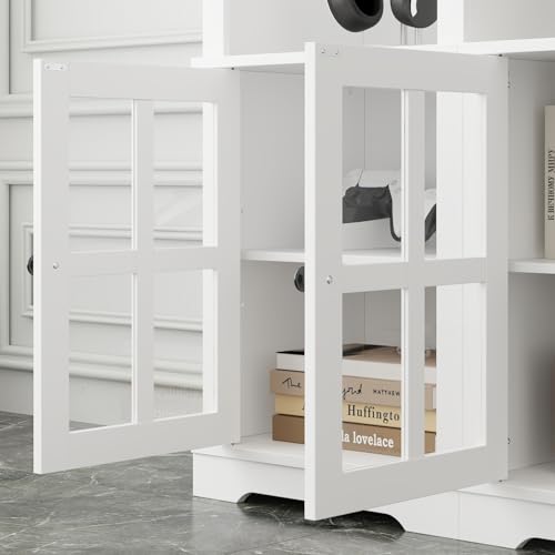Grey 102" W Large Farmhouse TV Stand with Glass Doors L43122