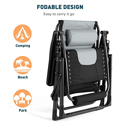 Oversized XL Padded Recliner Patio Lounge Chair with Headrest, Cup Holder & Foot Pad P27083