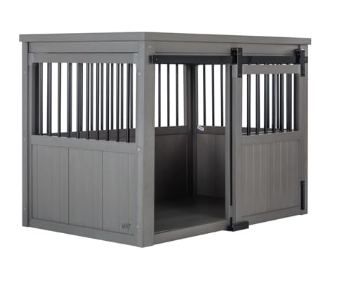 Grey Large Dog Crate with Sliding Barn Door U511130