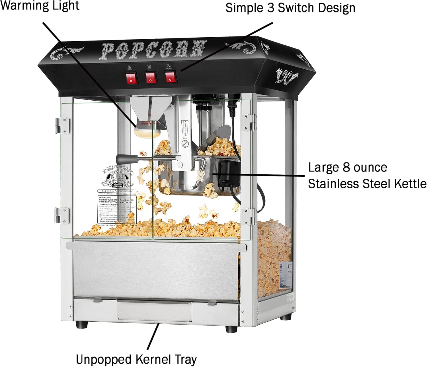 Black 8 Ounce Popcorn Machine E42548