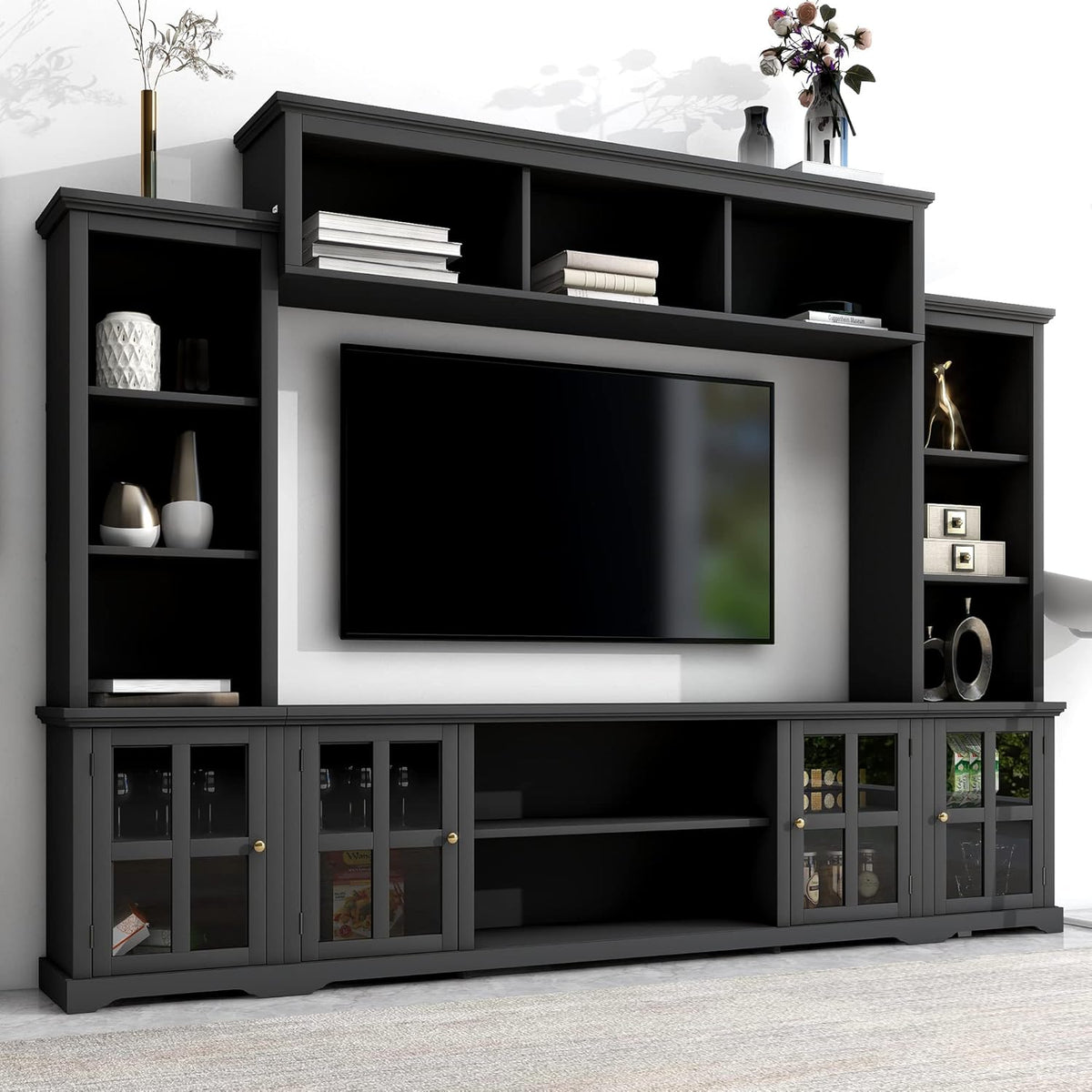 Black Entertainment Wall Unit with Glass Doors & Shelves M514834