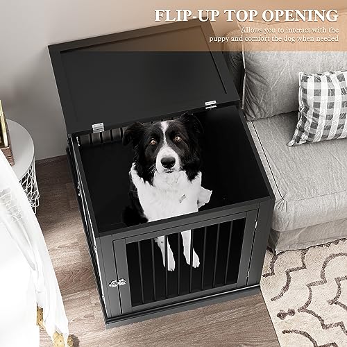 Large Wooden Dog Crate with Cushion and Flip Top, Black D5102