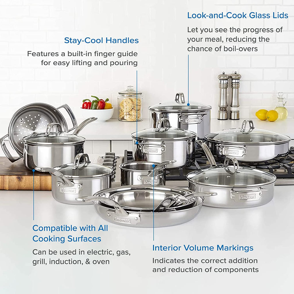 17pc Stainless Steel Cookware Set with Glass Lids R737846