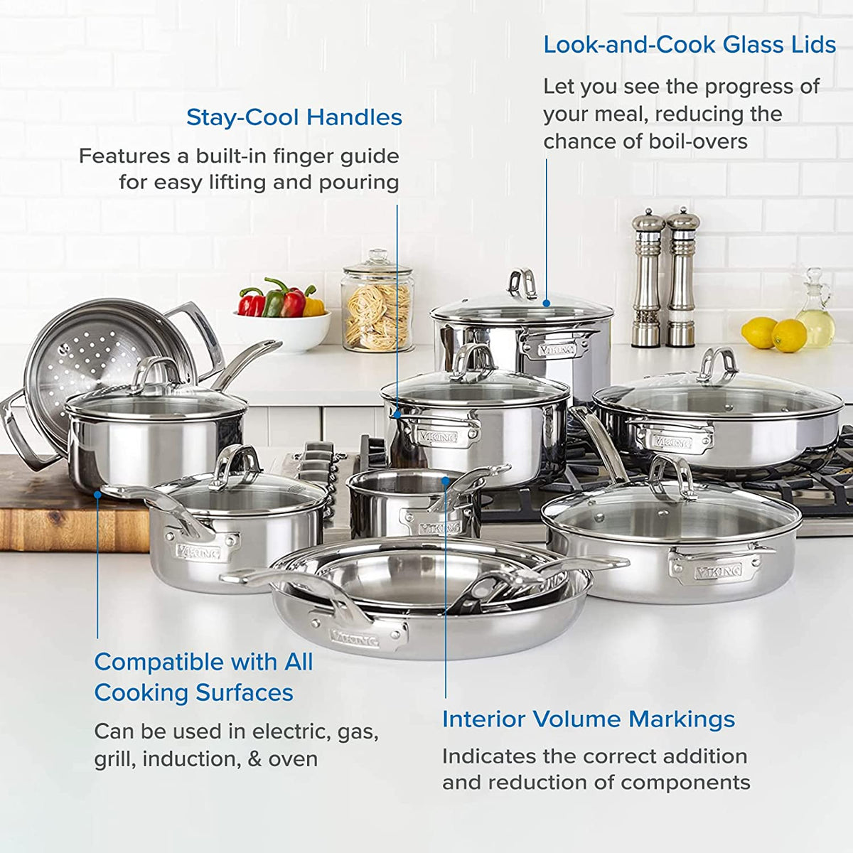 17pc Stainless Steel Cookware Set with Glass Lids R737846